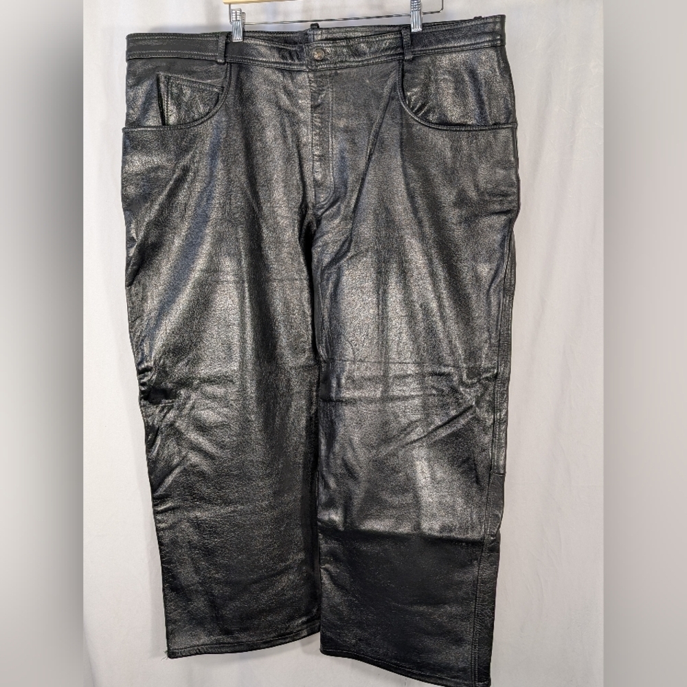 Xelement Black Heavy Leather Zip-Up Lined Motorcycle Riding Pants Size 48x30